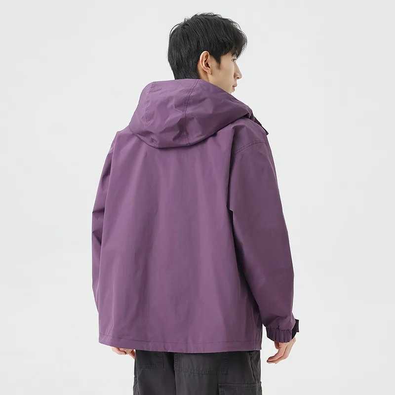 Spring and Autumn Leisure Jacket Mens Outdoor Camping Waterproof and Windproof Hooded Windproof CoatT250311