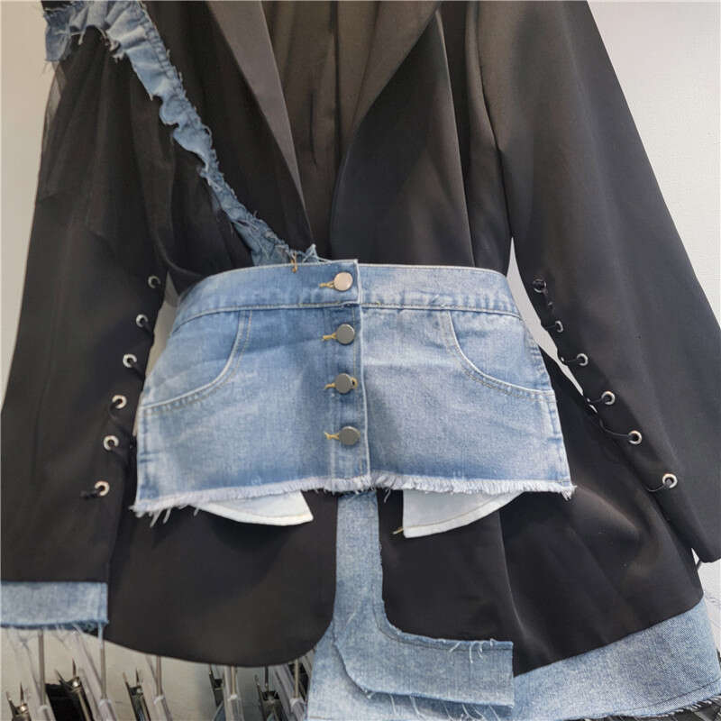 This Year's Popular Trend Is Beautiful And High-End Splicing, Contrasting Color Hollow Out Temperament Suit Jacket For Women, 2024 Autumn New Sty