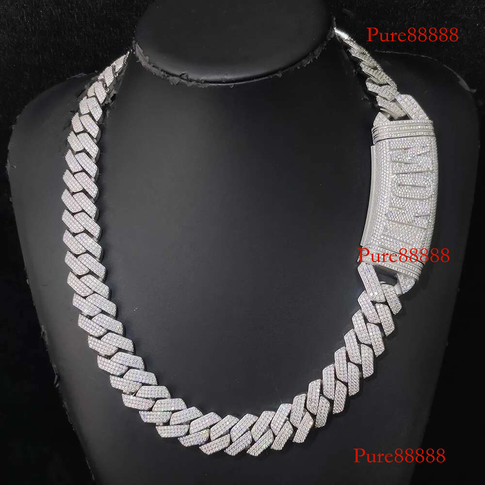 S Sterg Sier Vvs Moissanite Cuban Necklace Customized Iced Out Letter Clasp 20mm Width Mens k Chain