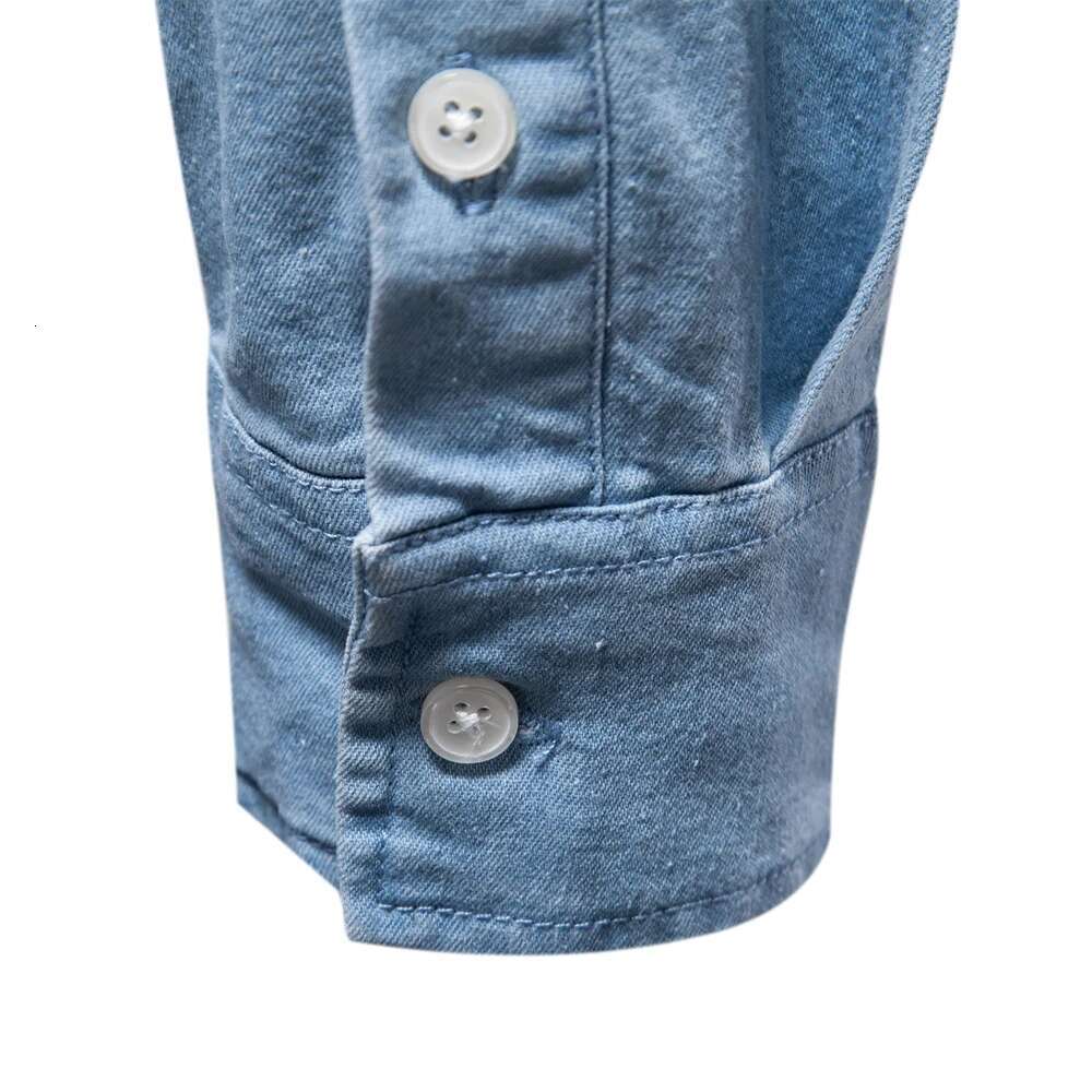New Autumn Men's Denim Shirt Cotton Elastic Casual Social Design Double Pockets Slim Jeans Shirts For Men