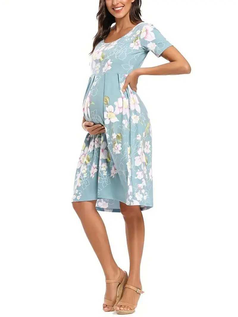 Womens Maternity Short Sleeve Crew Neck Striped Casual Dress Pregnancy Clothes For SummerT250311