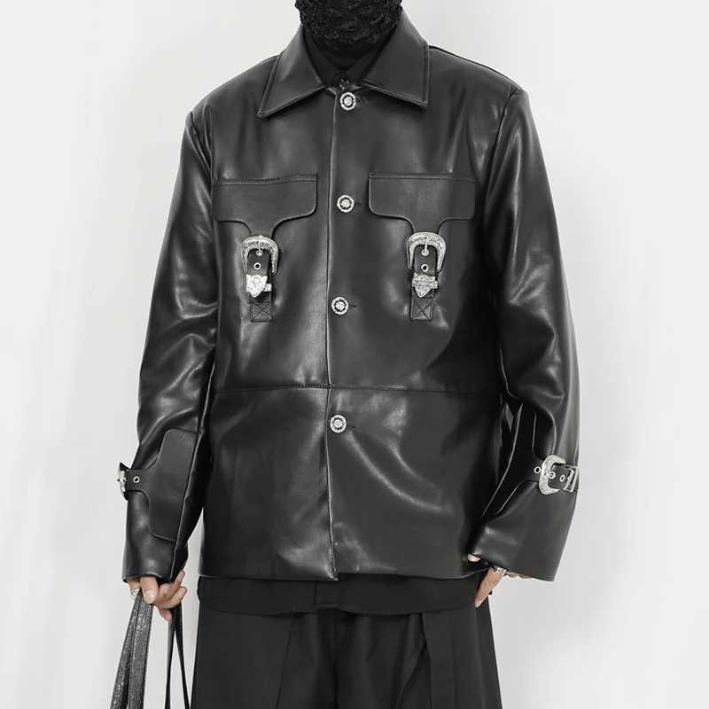 NDNBF 2024 style Original mens new jacket coat heavy metal button decoration niche design loose Pu Jacket TopT250311