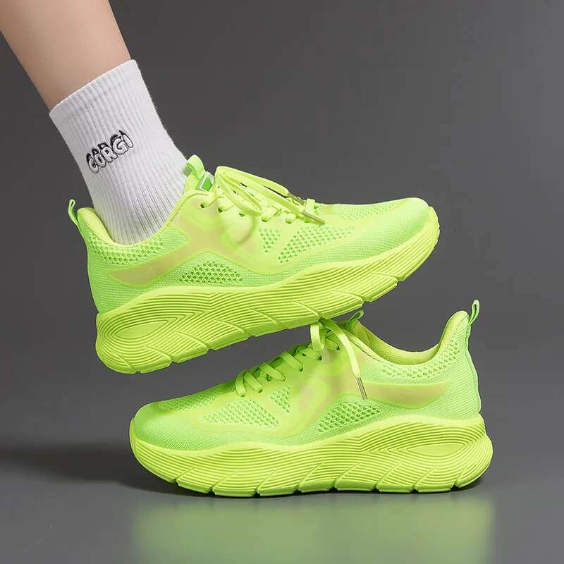 2025 New Model 2025 New Model Women Mesh Orange Breathable Sneakers Platform Sole Ladies Thick Bottom Spring Summer Lightweight Sports Shoes