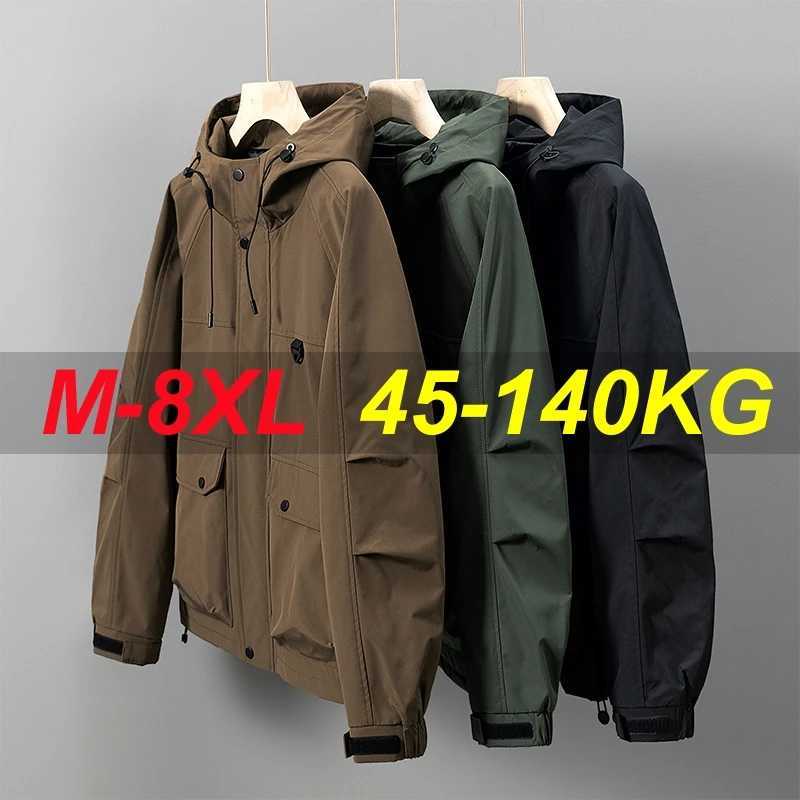 Men Jacket Hooded Big Pocket Windbreaker Trench Coats Oversize 6XL 7XL 8XL Plus Size Waterproof Camping Loose Thin SoftshellT250311