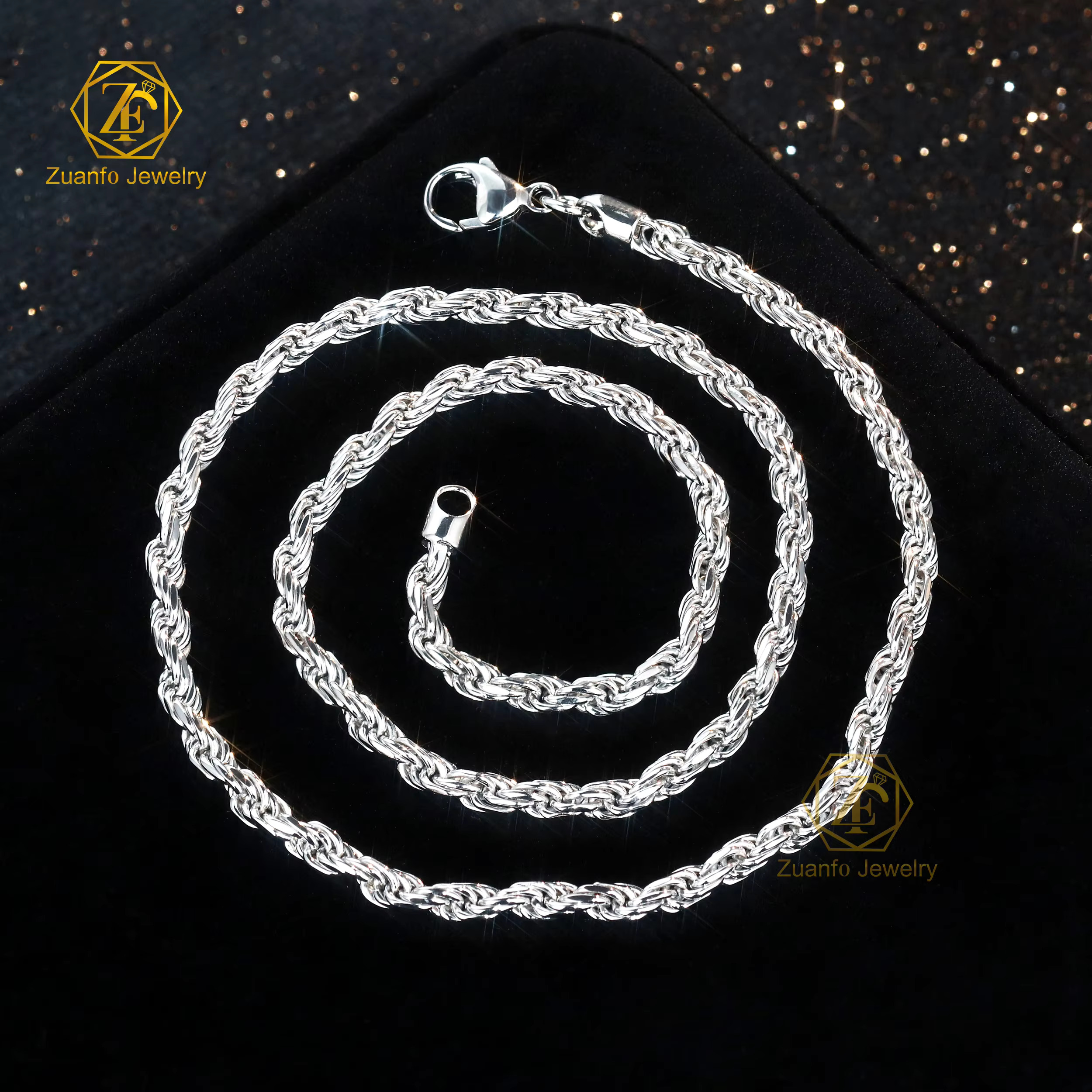 Wholesale Price 18k Real Gold Plated Rope Chain 3.0mm 925 Sterling Silver Twist Chain Necklace