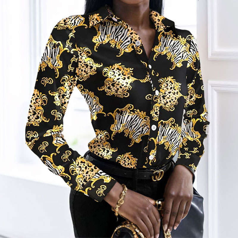 2025 Spring New Women's Casual Style Ethnic Printed Long Sleeved Shirt Top For Women KLMY