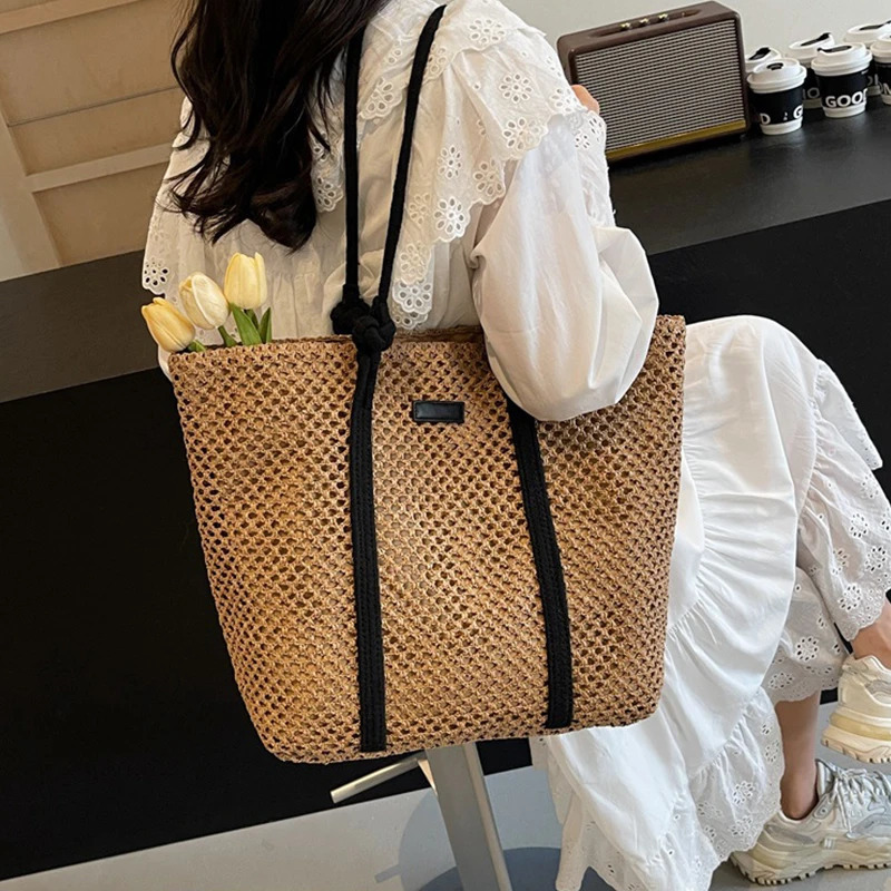 New Free Shipping Designer Bag Summer Woven Straw Tote Bag Casual Beach Vacation Women Shoulder Bags Large Capacity Female Handbags Solid Color