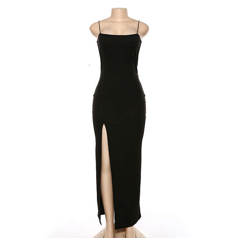 European Station 2021 Summer Women's Strap One Collar Slimming Bareback Sexy Split Dress 2025 New Casual Versatile Fashion Clothing