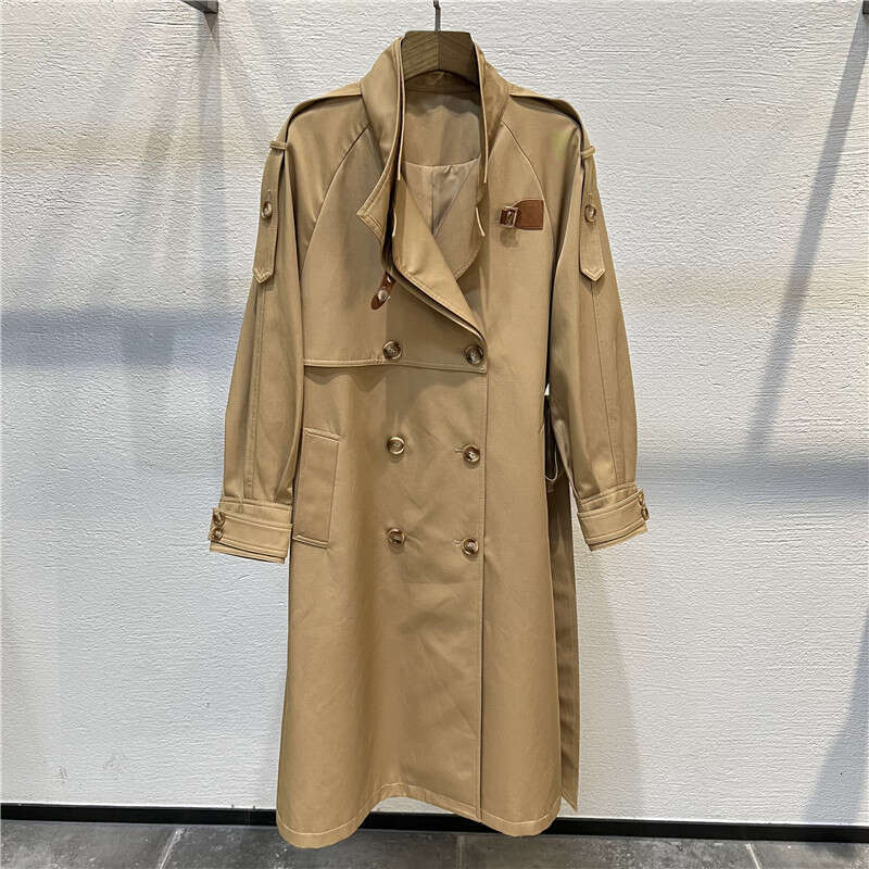 2024 Early Autumn New Style Double Breasted Mid Length Windbreaker Fashionable Temperament Lace Up Jacket For Women