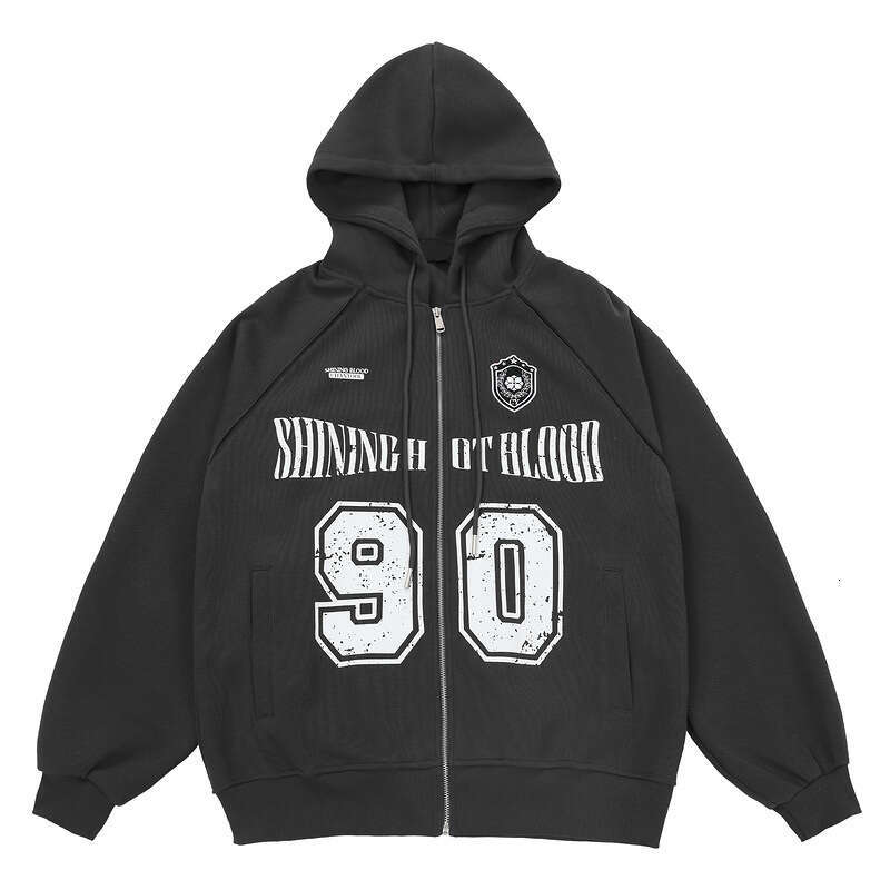Red Sports Hooded Sweatshirt Cardigan Jacket Men's And Women's Loose American Style Sportswear Top Trendy