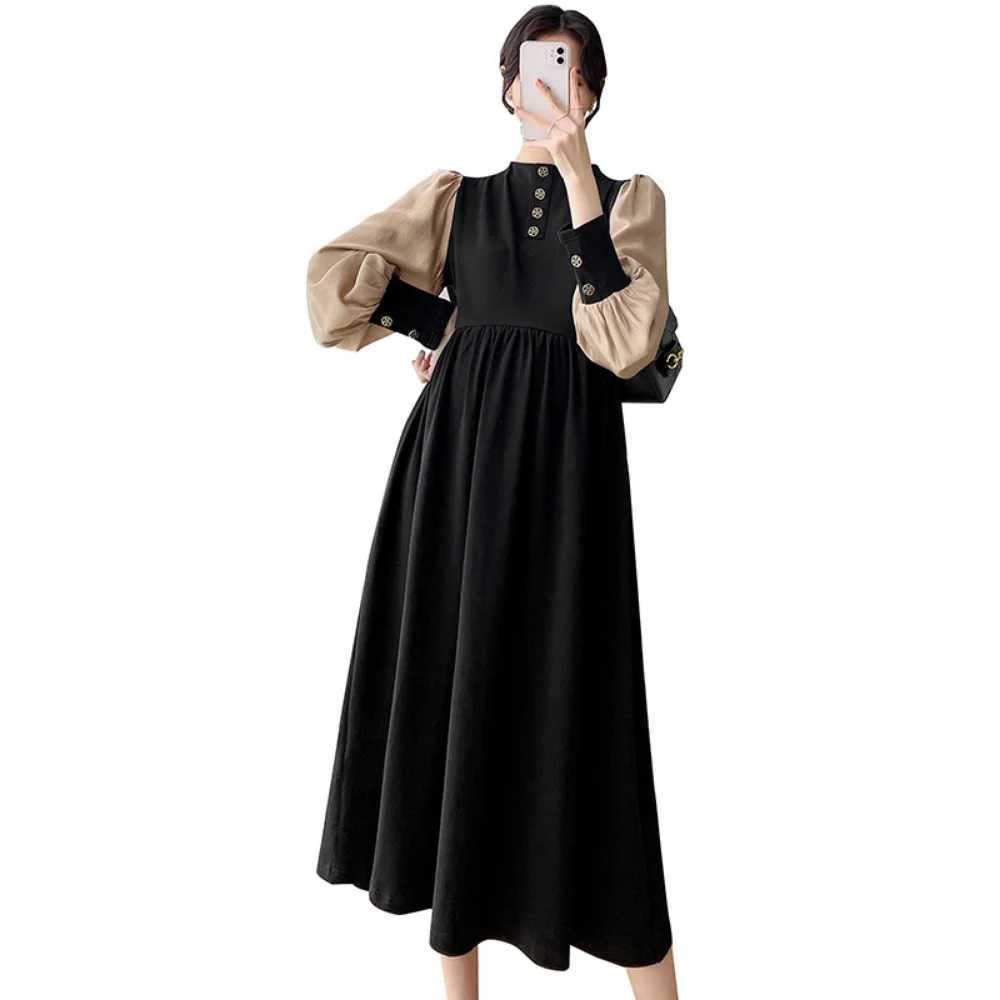2023 Autumn maternity dress Elegant Fashion Button Dress pregnant women clothing Long Sleeve Patchwork Vestido de fotografiaT250311