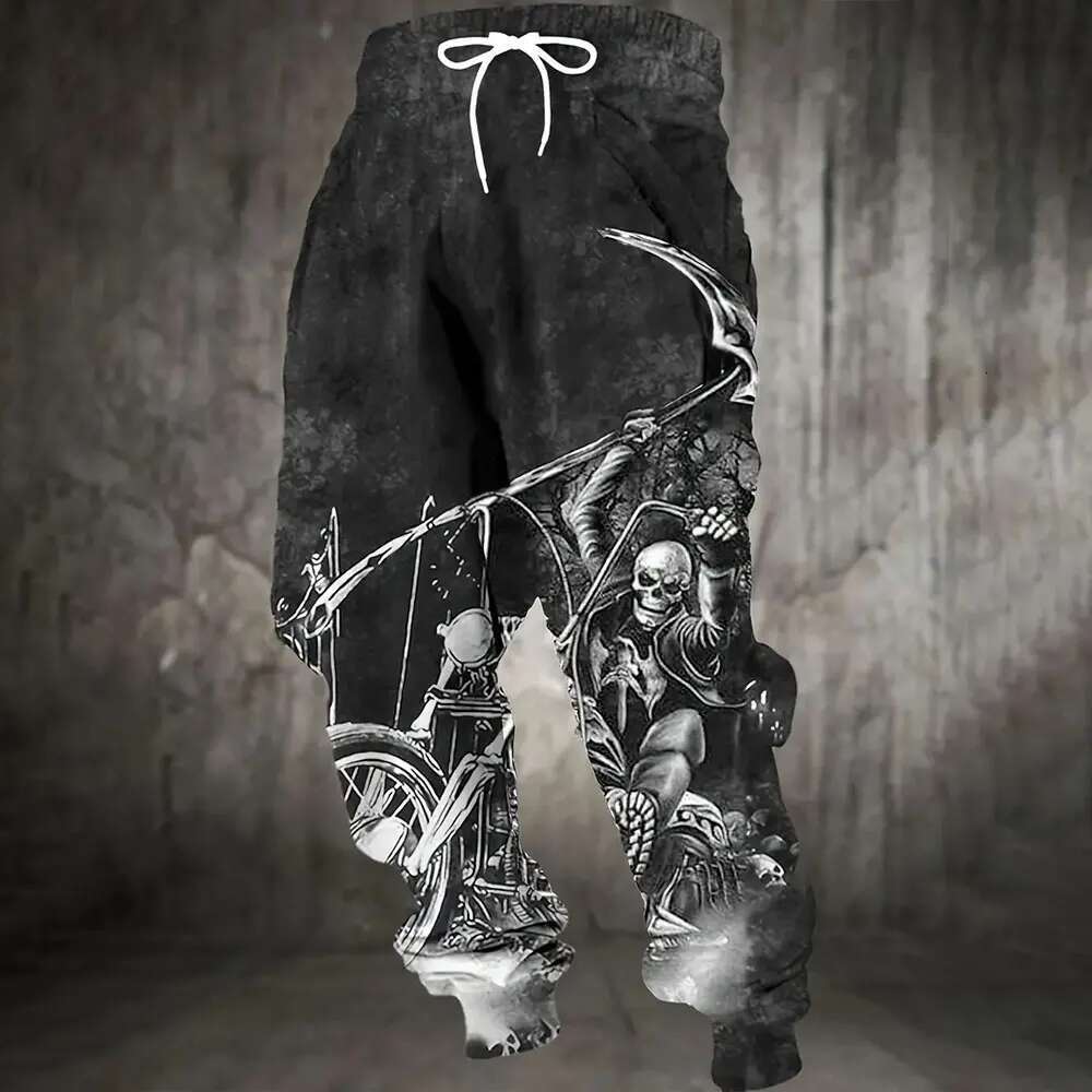 2025 New Fashion Designer Trendy Printed Skull Pattern Sports Pants Men s Loose Casual Pocket Drawstring Casual Pants Hip Hop Street Apparel