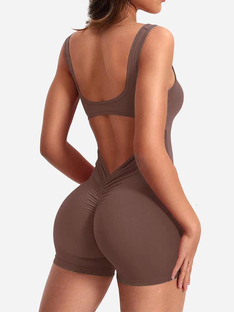 2024 Summer New Shoulder Straps Sexy Slim Hip Lifting One-Piece Shorts High Waisted Sports Yoga Wear