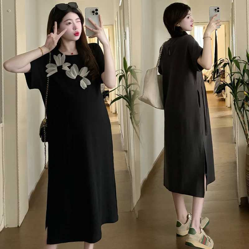 New Maternity Fashion Dresses Summer Maternity Senior Fashion Sense Ageing Mid-Length Short-Sleeved Loose Casual DressesT250311