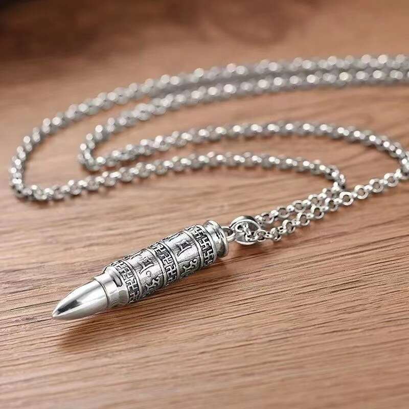 Trendy Six Word Mantra, Leng Yan Curse, Bullet Head Necklace, Men's Personality, Fashion, Thai Sier Design, Jewelry and Accessories