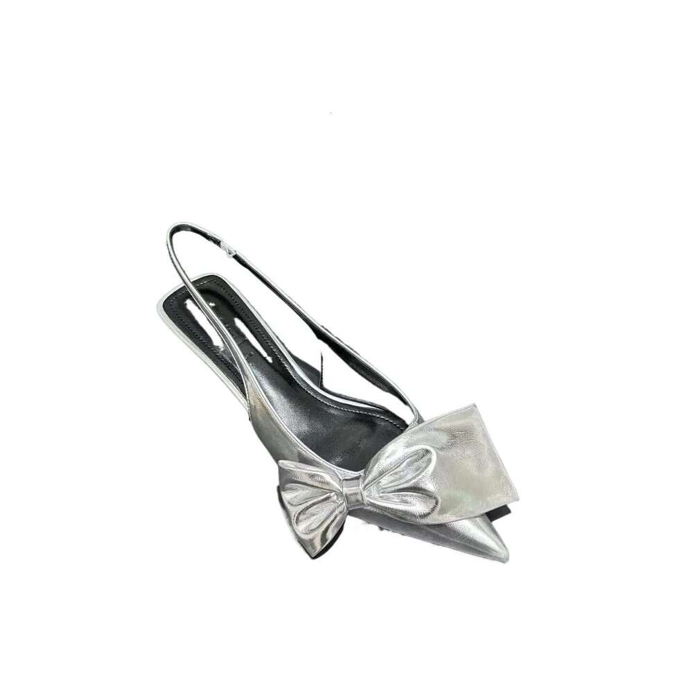 Bow Sandals Pointy Women's Bowknot Sgback Kitten Black Pointed Toe Satin Slip On Low Heels Casual Dress Shoes