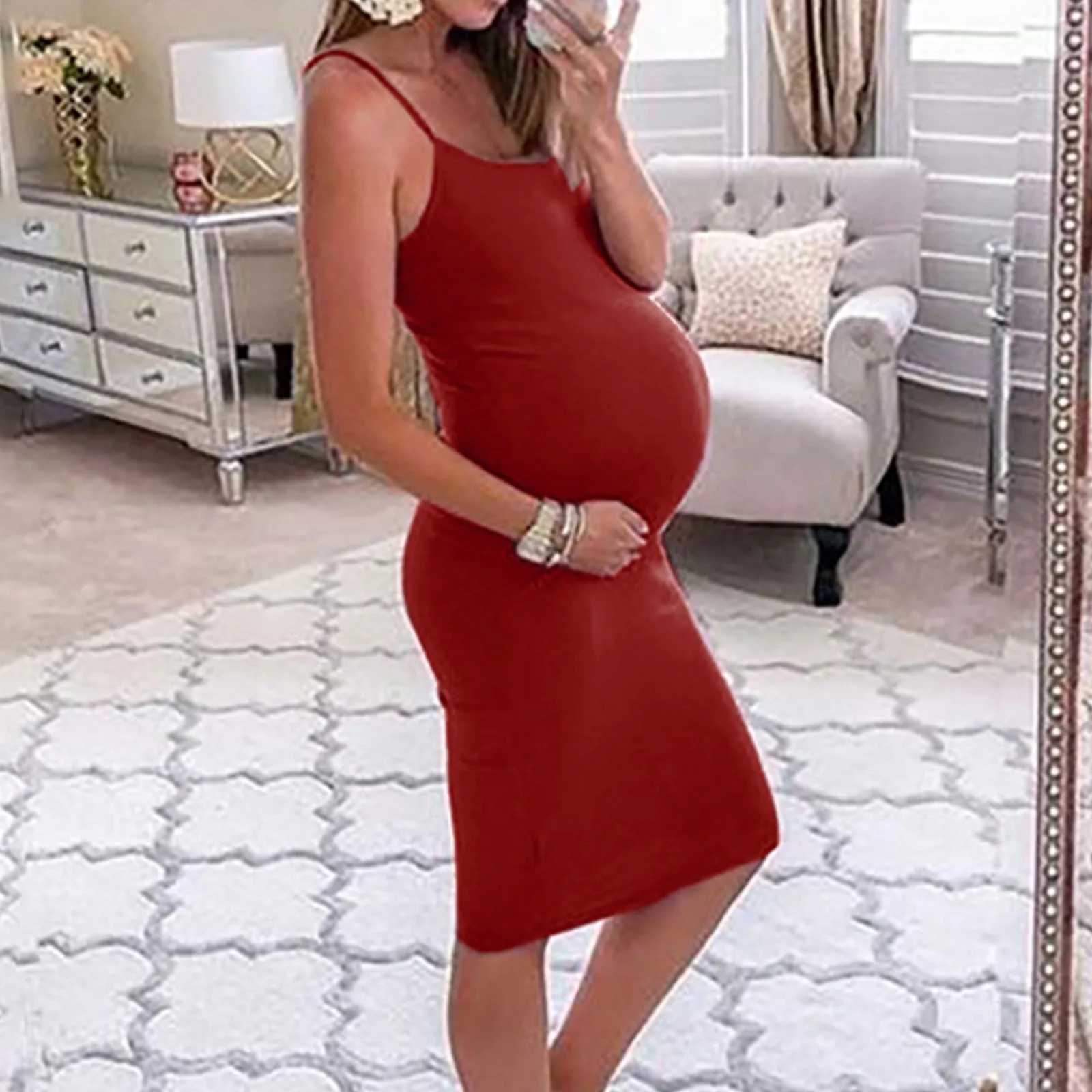 Fall Dress For WomenS Solid High Waisted Stretchy Bodycon Maternity Pencil Skirt Long Sleeve Knitted Maternity Dress T250311