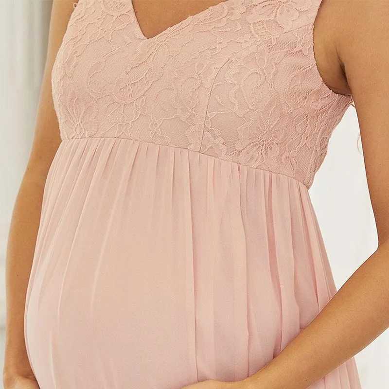 Elegant Maternity Dresses For Photo Shoot Pregnant Women Solid Mesh Yarn V Neck Pregnancy Photography Maternity Sleeveless DressT250311
