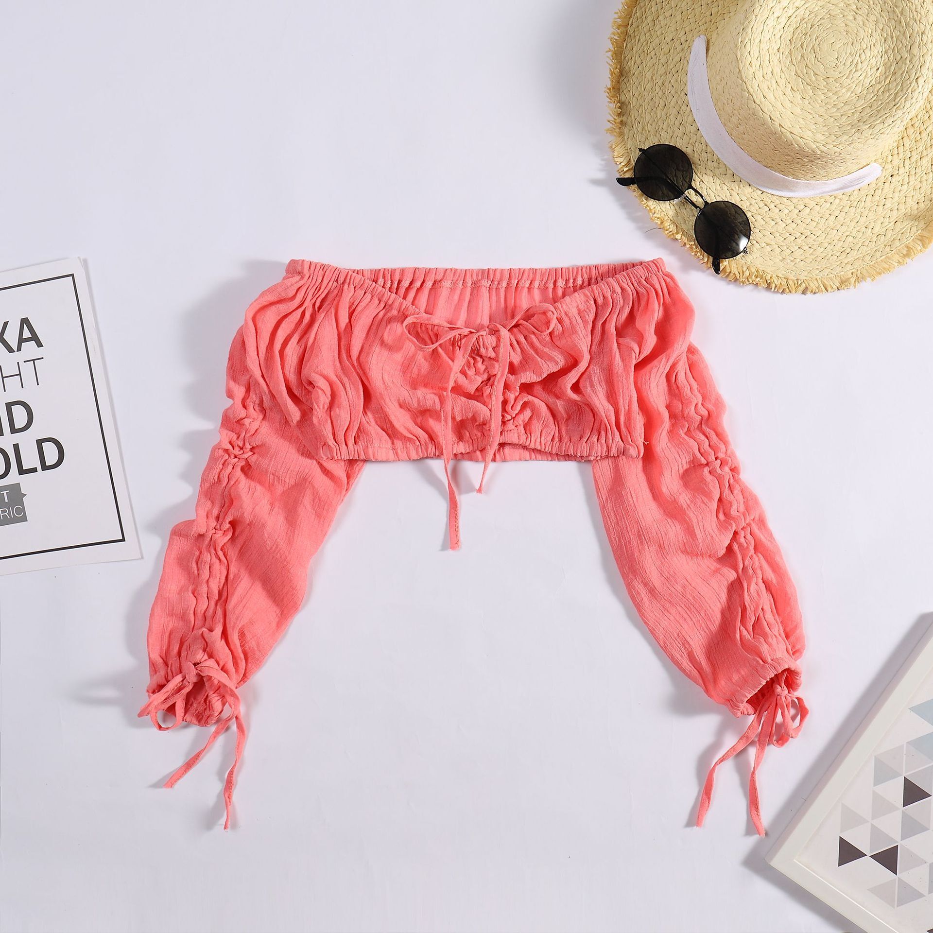 Women's Beach Sunscreen Long Sleeved One Shoulder Sexy Chest With Drawstring Cuffs Bikini Cover