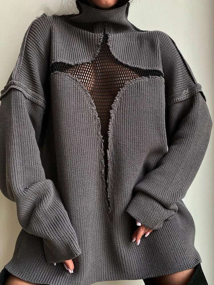 Eshin Solid Color Stand Collar Long Sleeve Hollow Out Loose Waist Knitting Sweater For Women 2024 Spring Fashion New Wear Th6354