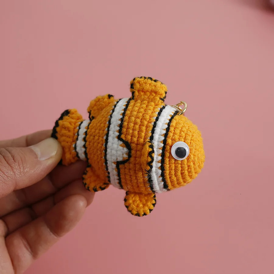 Funny Shrimp Doll Crochet Keychain Handmaking Clown Fish Knitting Keyrings For Car Keys Accessories Cute Shrimp Pendant Keyrings 250305