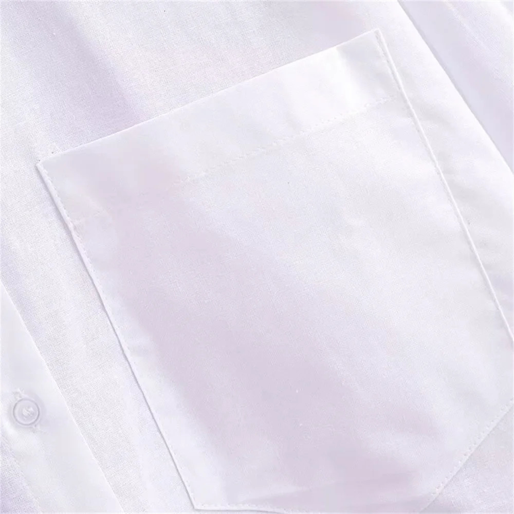 ZAR SpringSummer Womens Pocket Decoration White Loose Slimming Basic Long sleeved Pure Linen Shirt 250311