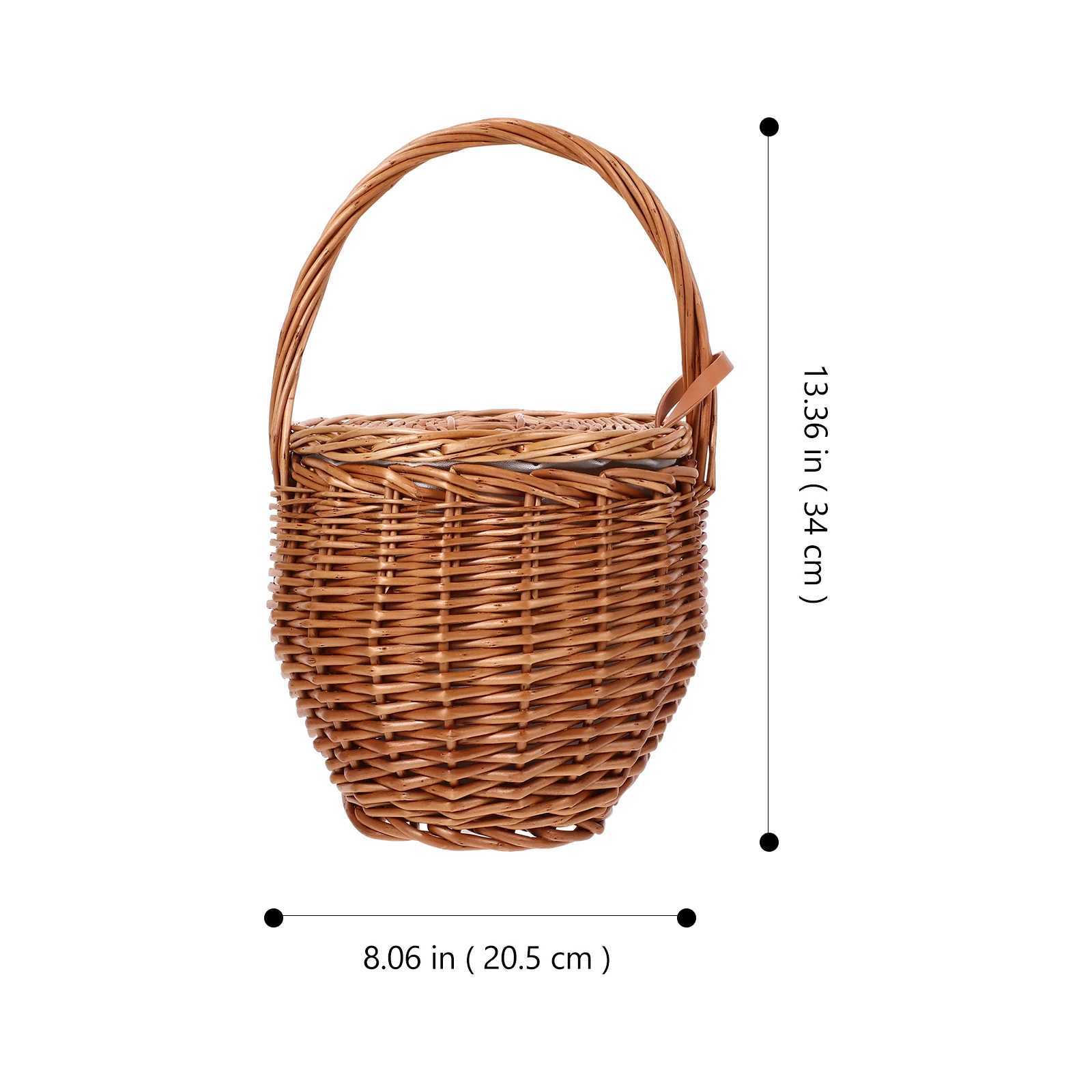 1 hand woven flower basket outdoor picnic basket fruit and vegetable container flower basket arrangement rack 20.5cm X250311