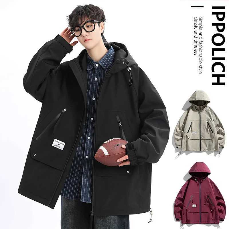 Autumn Mens Jacket Springtime Trendy Streetwear Coat Fashion Outerwear Hooded Solid Color Men Jackets Korean Version ClothingT250311