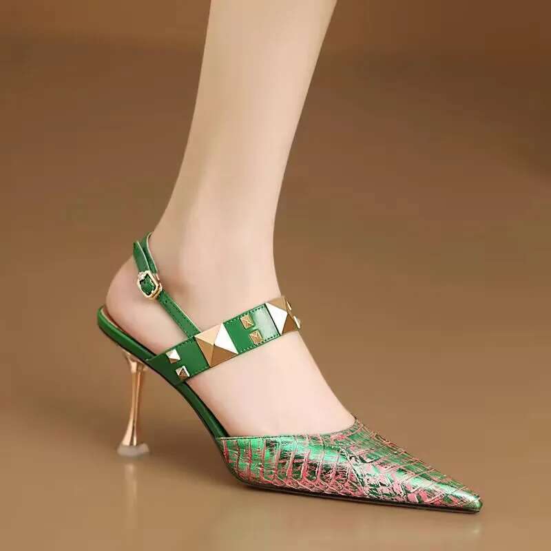 Large Elegant 34-43 Baotou Sandals for Women 41 New Rear Empty High Heels 42 Small Shallow Mouth One Button Single Shoes