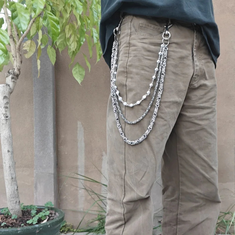Retro sMonarch Keel Clamp Beads Pearl Pants Chain Three layers Fashion Accessories Hip Hop Punk Ones Waist Concise y2k KeyChain 250303