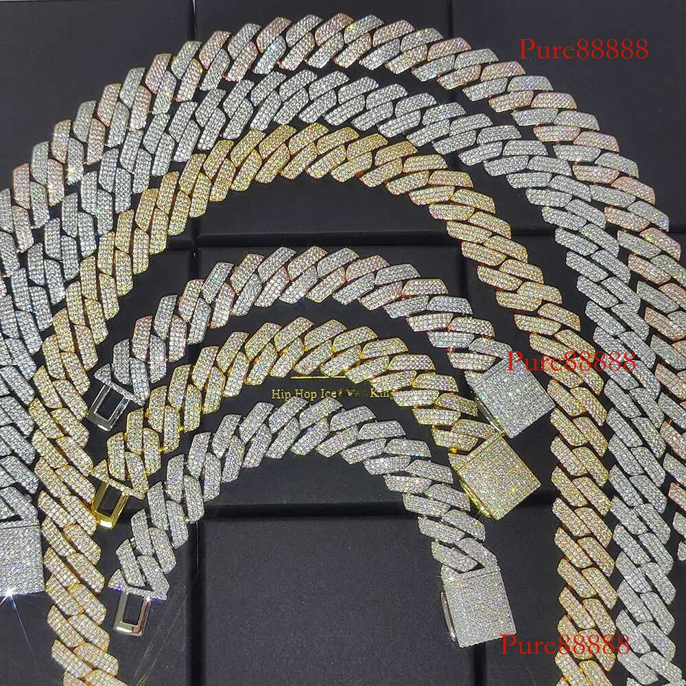 Hip Hop Jewelry 20mm Width Women Mens Heavy Strong Necklace Gold Plated Bg Iced Out CZ Prong Cuban k Chain