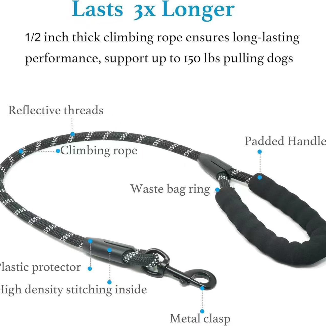 Durable Nylon Dual Dog Leash Large Dogs Anti-Pull Retractable Lead with Reflective ing for Safety and Comfort