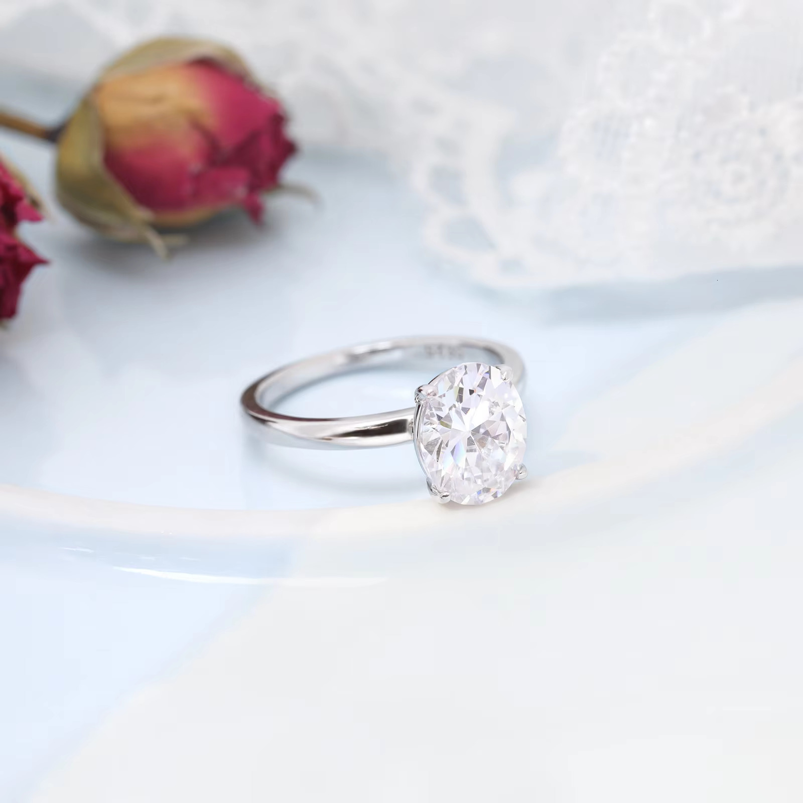 OAHLAN 925 Sterling Silver Rings 3ct Oval Cut Zirconia Diamond Solitaire Ring Women Engagement Band