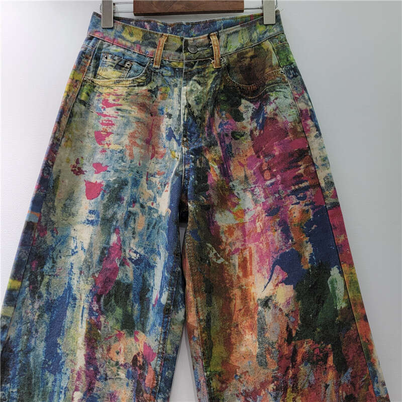 American Printed Splashed Ink Color Palette Jeans For Women, New Street Design, Graffiti Style, Personalized Pants