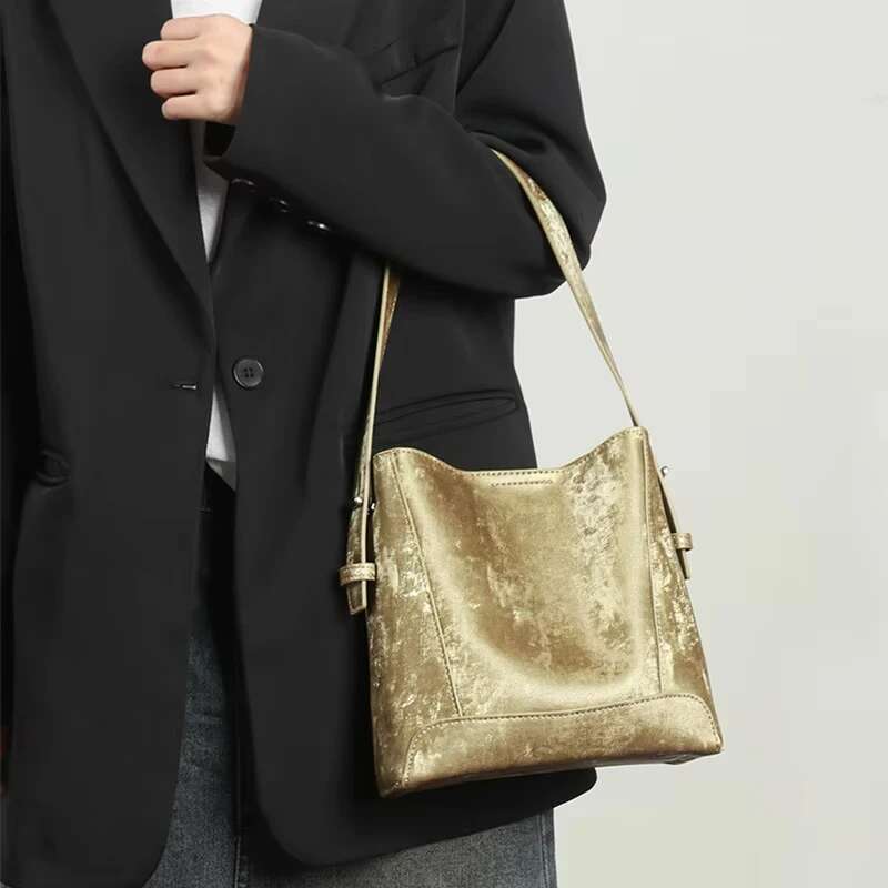 2025 Hot Selg Women Suede Leather Crossbody Silk Cowhide Shoulder Bag Retro Bucket Shopping Handbag