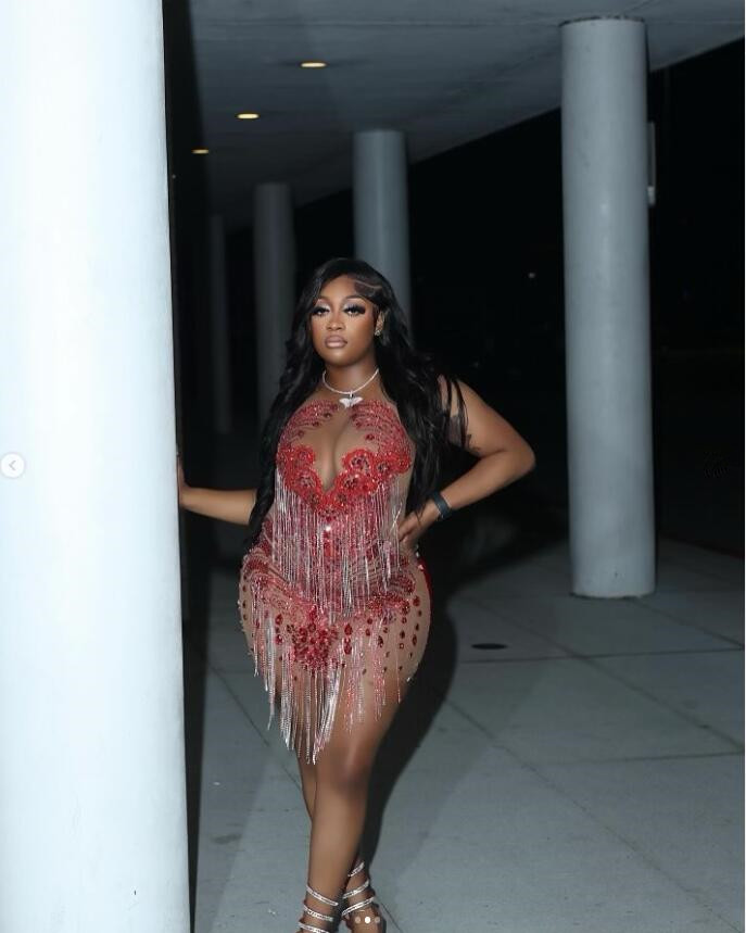 Red Silver Sparkly Short Prom Homecoming Dresses Black Girl Luxury Diamond Tassel Customsized Birthday Party Gala Gown evening