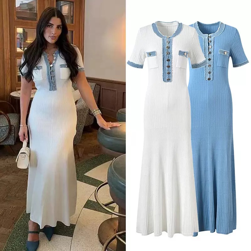 Sandro Dress with Sandro logo style skirt, high-end dress, sleeveless pearl knit