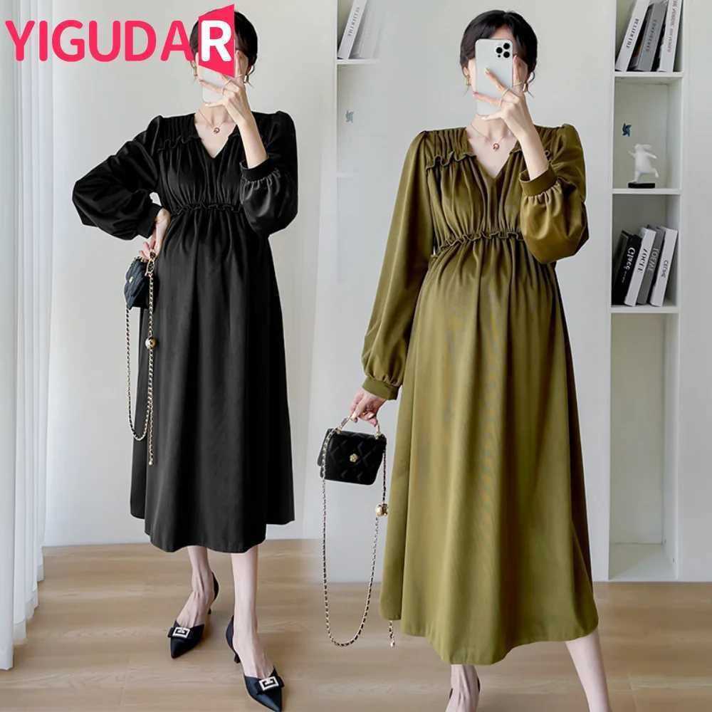 Autumn Winter Korean Fashion Maternity Dress Sweet A Line vestidos Clothes for Pregnant Women Pregnancy photoshoot dressT250311