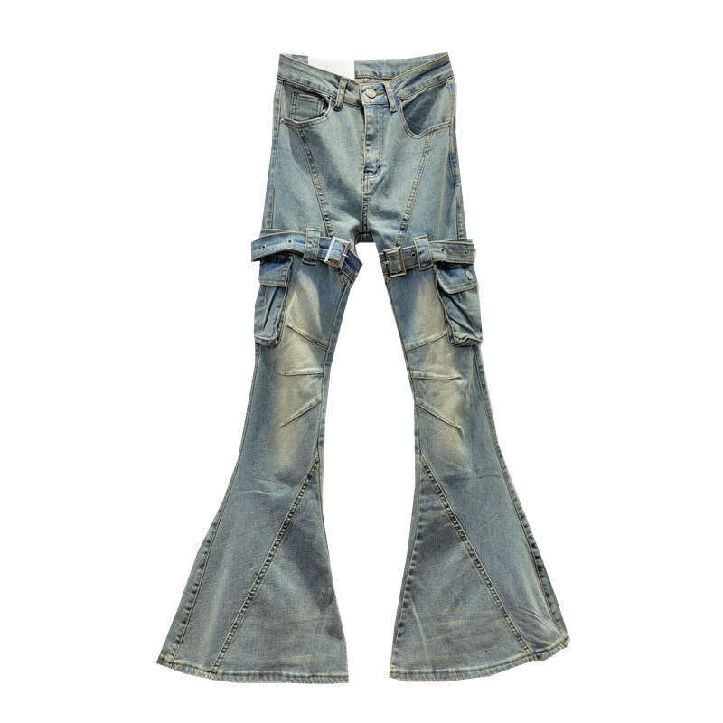 Strap Up Jeans For Women 2023 American High Street Niche Spicy Girl, Mopping The Floor To Show Off Slim, Slightly Flared Long Pants