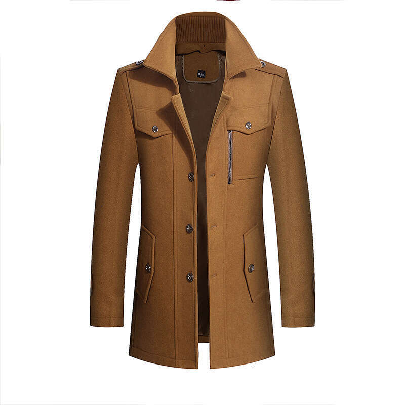 European Version Vertical Zipper Autumn And Winter Double Collar Thick Plus Size Windbreaker Men's Woolen Coat