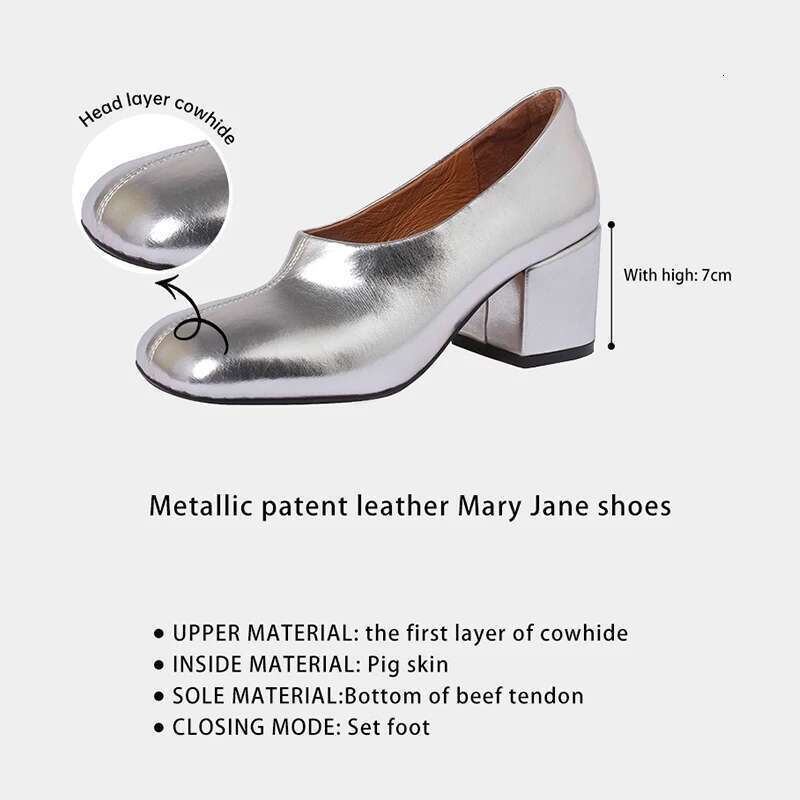 High Heel Ods Women S Loafers Genuine Leather Sss Grade Sier Heels Gold Pumps Square Toe Elegant Mary Janes Shoes For Women