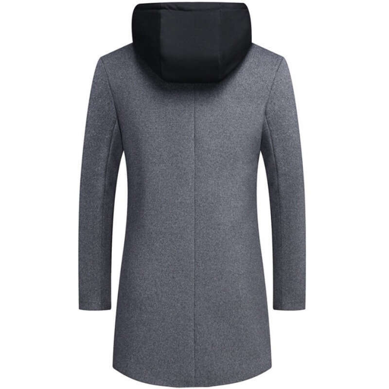 2023 New Korean Casual Woolen Medium Length Detachable Hat Trendy Coat Men's Wear