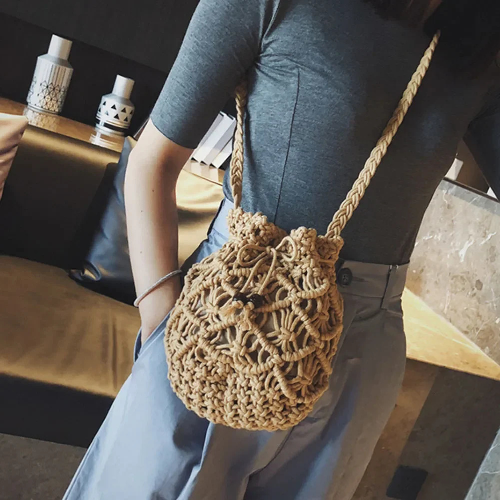 2024 New Summer Fashion Handmade Bucket Bags for Women Shoulder Crossbody Bag Female Handbag R250311