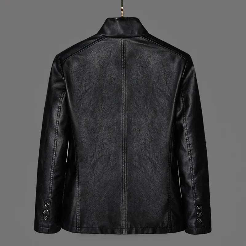 New Men Autumn Motorcycle Causal Vintage Leather Jacket Coat Men Fashion Biker Button Pocket Design PU Leather Jacket Men 6XLT250311