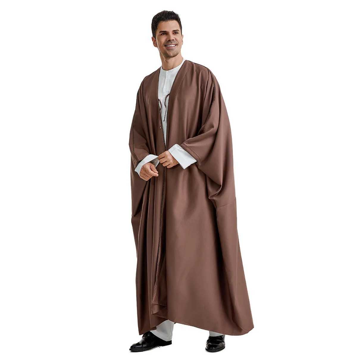 Muslim Men Open Abaya Cardigan In Jubba Thobes Saudi Arabia Iran Dubai UAE Mens Coat Islamic Fashion Kaftan Qamis HommeXJ250310
