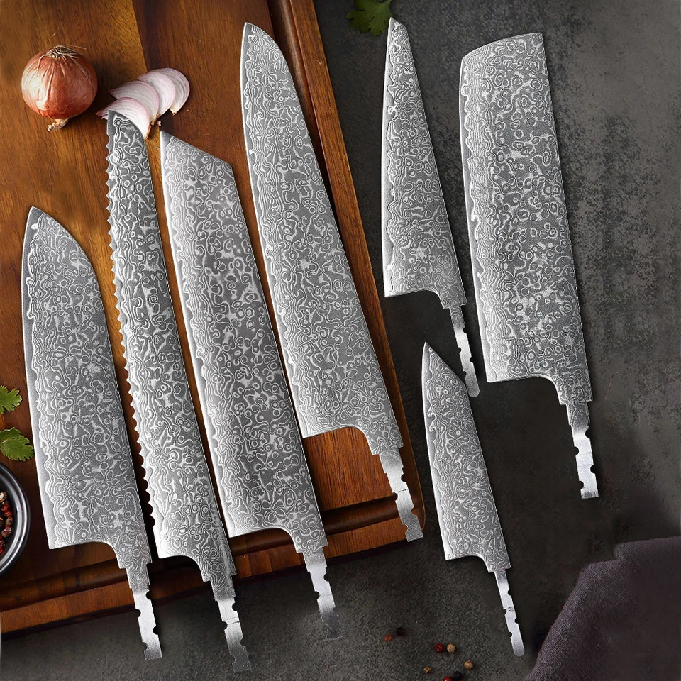 TURWHO Japanese Hand Forged Chef Knives DIY Blank Blade AUS10 Damascus Steel Kitchen Knife Making Handmade NO Handle 250311