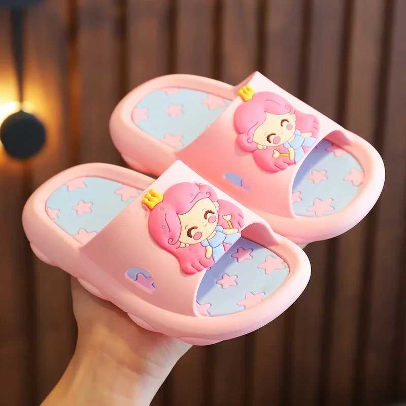 Aged 2-8 Childrens Home Slippers Girls Soft Sole Indoor Bathrooms Cartoon Cute Princess Style Sandals Summer Beach Floor ShoesT250311