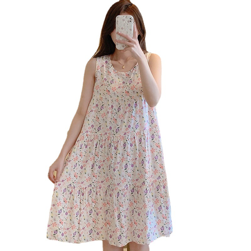 B770-Sleeveless cotton silk nightdress women's spring and summer floral vest pajamas home clothes Korean version