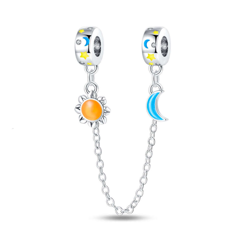 Hot Selling 925 Sterling Silver buckle Charms sun moon luminous safety chain Charm fit bracelet DIY for women new accessory Jewelry gift