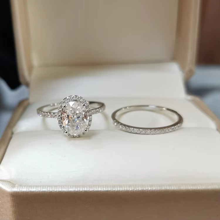 18K White Gold D Color 2ct Oval Moissanite Women Jewelry Wedding Set Band Rings Engagement Ring